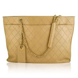 Authentic Women CHANEL Bicolore chain Shoulder Bag, Beige color Leather